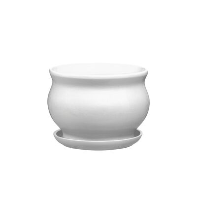 Doniczka ceramiczna z podstawką kokarda 10,5 x 13 cm biały mat symbol 662