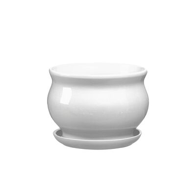 Doniczka ceramiczna z podstawką kokarda 13 x 17,5 cm biały połysk symbol 661