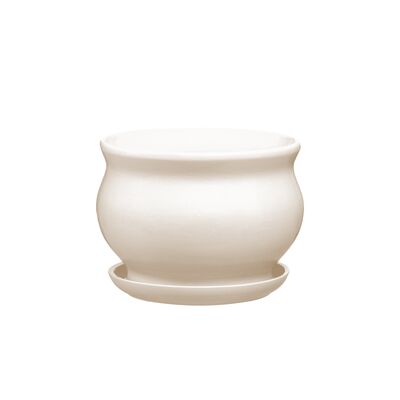 Doniczka ceramiczna z podstawką kokarda 10,5 x 13 cm krem mat symbol 662