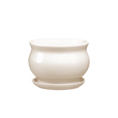 Doniczka ceramiczna z podstawką kokarda 13 x 17,5 cm krem połysk symbol 661