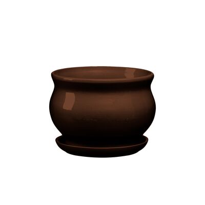 Doniczka ceramiczna z podstawką kokarda 10,5 x 13 cm brąz połysk symbol 662