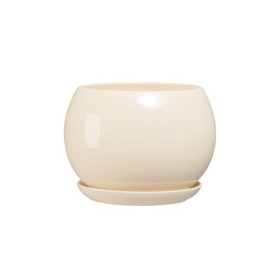 Doniczka ceramiczna z podstawką kula 11 x 13 cm krem połysk symbol 632