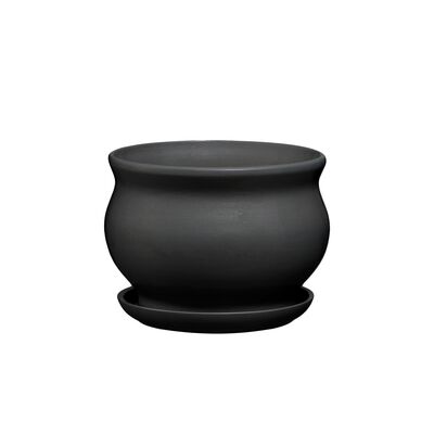 Doniczka ceramiczna z podstawką kokarda 10,5 x 13 cm grafit mat symbol 662