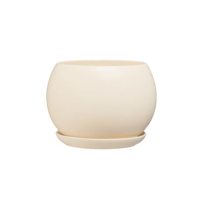 Doniczka ceramiczna z podstawką kula 11 x 13 cm krem mat symbol 632