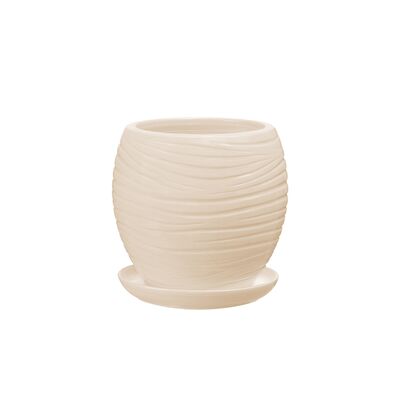 Doniczka ceramiczna z podstawką naomi 17,5 x 13,5 cm krem mat symbol 1011