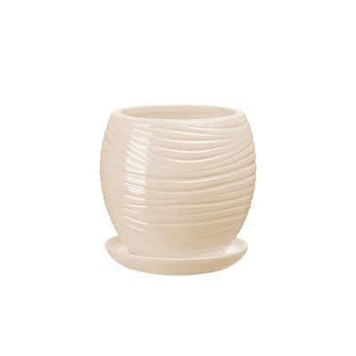 Doniczka ceramiczna z podstawką naomi 17,5 x 13,5 cm krem połysk symbol 1011