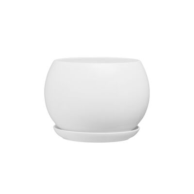 Doniczka ceramiczna z podstawką kula 17 x 21 cm biały mat symbol 630