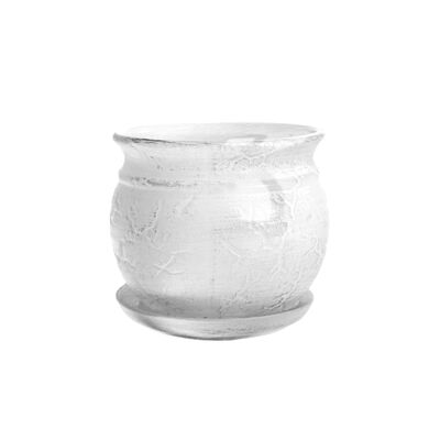 Doniczka ceramiczna z podstawką kamień 15 x 20 cm biały połysk symbol 813