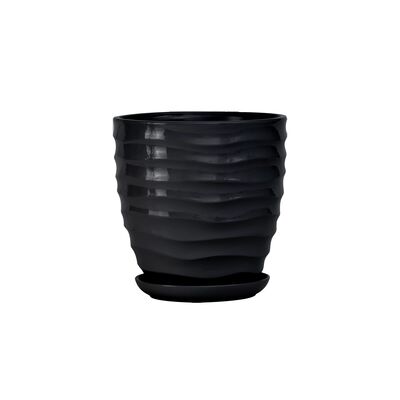 Doniczka ceramiczna z podstawką duna 28 x 25,5 cm czarny połysk symbol 3013