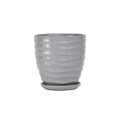 Doniczka ceramiczna z podstawką duna 22 x 21 cm szary połysk symbol 3012