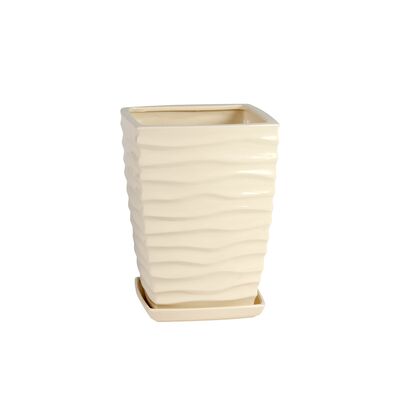 Doniczka ceramiczna z podstawką kwadrat duna 26 x 18 cm krem połysk symbol 040