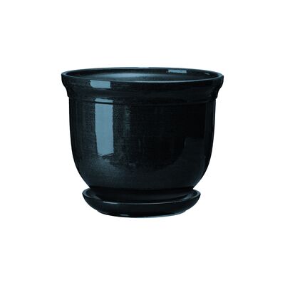 Doniczka ceramiczna z podstawką grecka 16 x 19,5 cm antracyt połysk symbol 642