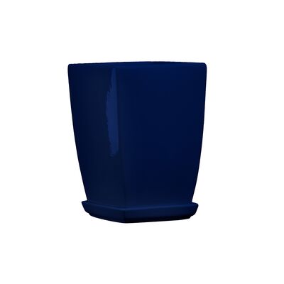 Doniczka ceramiczna z podstawką kwadrat pękaty 33 x 24 cm granatowy połysk symbol 38
