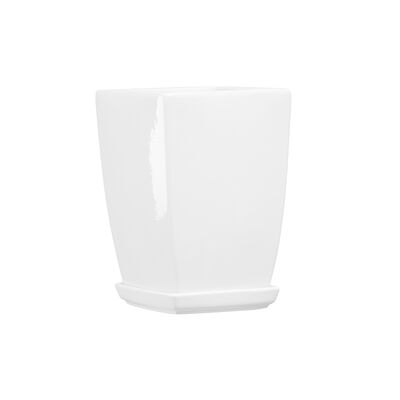 Doniczka ceramiczna z podstawką kwadat pękaty 33 x 24 cm biały (odcień szary) połysk symbol 38
