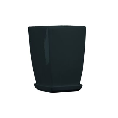 Doniczka ceramiczna z podstawką kwadrat pękaty 26 x 18 cm antracyt połysk symbol 37