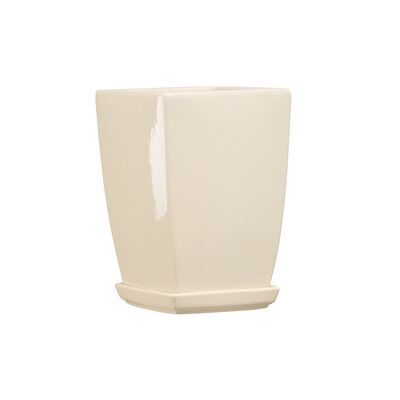 Doniczka ceramiczna z podstawką kadrat pękaty 26 x 18 cm krem połysk symbol 37