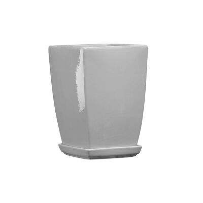 Doniczka ceramiczna z podstawką kwadrat pękaty 40 x 29 cm szary połysk symbol 39