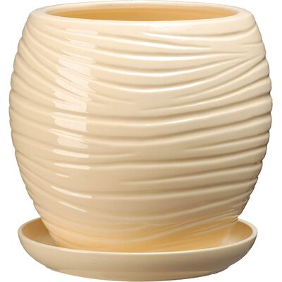 Doniczka ceramiczna z podstawką naomi 26 x 26 cm krem połysk symbol 1013