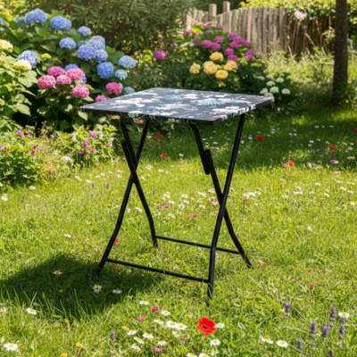 Stół składany Flower Black 60 x 75 cm w kwiaty czarny