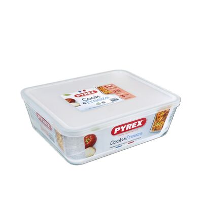 Pojemnik  żaroodporny CookFreeze prostokątny z plastikową pokrywką 2,6 l transparentny PYREX