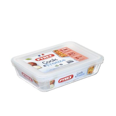 Pojemnik żaroodporny CookFreeze prostokątny z plastikową pokrywką 0,8 l transparentny PYREX