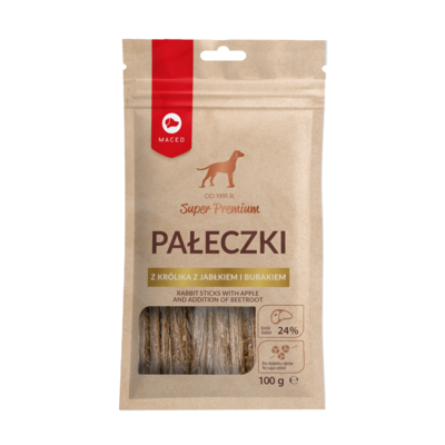Przysmak dla psa pałeczki z królika z jabłkiem i burakiem 100 g Maced
