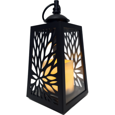 Latarenka LED świeca ażur ciepły biały 10 x 10 x 20,5 cm czarny CORTINA POLAND