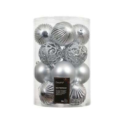 Bombki plastikowe mix 8 cm srebrne 16 szt.