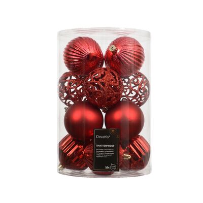 Bombki plastikowe mix 8 cm czerwone 16 szt.