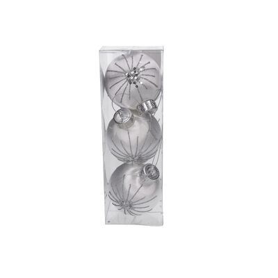 Bombki styropianowe 8 cm srebrne ze zdobieniem 3 szt.