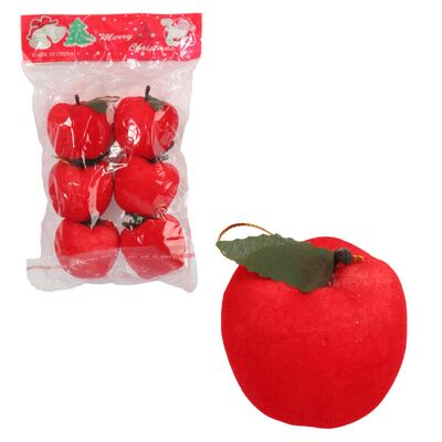 Komplet 6 szt. zawieszek flokowanych jabłka 4 cm