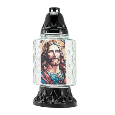 Znicz szklany Z 918 Jezus 24 cm czarny