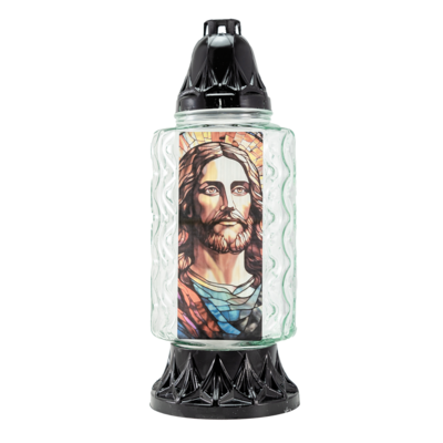 Znicz szklany Z 919 Jezus 30 cm czarny