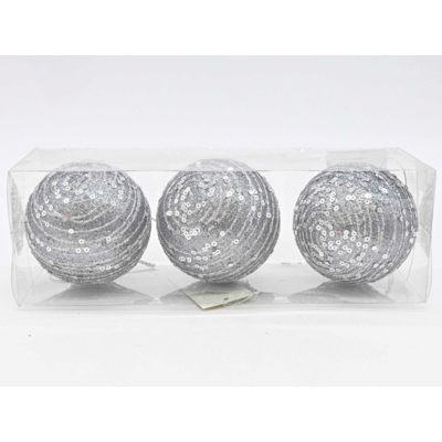 Bombki styropianowe 8 cm srebrne cekiny 3 szt.