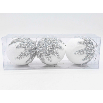 Bombki styropianowe 8 cm biało-srebrne 3 szt.