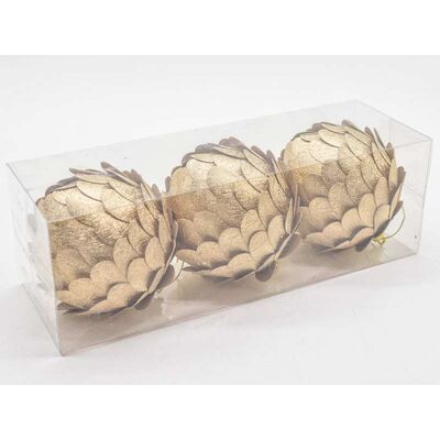 Bombki styropianowe 8 cm złote szyszka 3 szt.