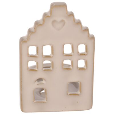Świecznik z ceramiki na tealight domek 9 x 6,5 x 5,5 cm beżowy do postawienia