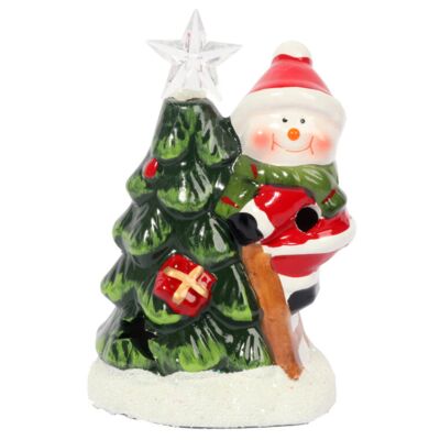 Ozdoba świąteczna ceramiczne choinki z LED z mikołajem 14 x 9,5 x 6 cm wielokolorowa