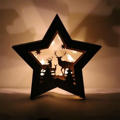 Drewniana gwiazda 10 LED 24 x 4,9 x 24 cm szara