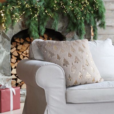Poszewka dekoracyjna futerkowa świąteczne choinki 45 x 45 cm beżowo - złota