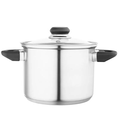 Garnek nierdzewny Emilio wysoki 3,3 l 18 cm z pokrywą szklaną srebrny