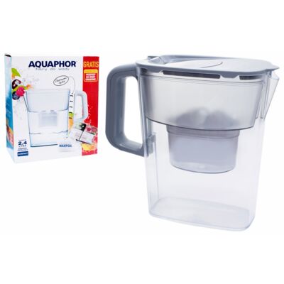 Dzbanek filtrujący Basic Aquaphor Kompakt 2,4 l z wkładem B100-25 Maxfor ze zdejmowaną rączką szary