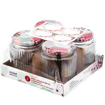 Komplet 4 słoików ryflowanych 350 ml z etykietami Spiżarnia Pani Domu