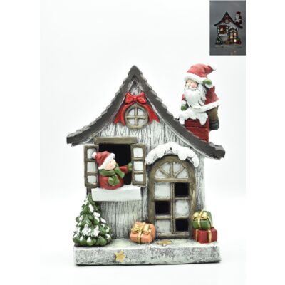 Figurka LED domek z świętym mikołajem 38,5 x 33 cm