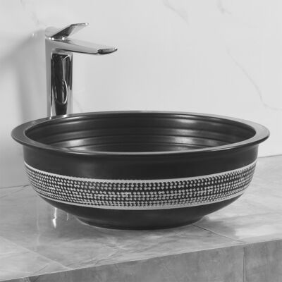 Umywalka nablatowa KR-354 antracytowa z dekorem 42,5 cm Kerra