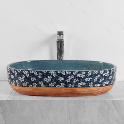 Umywalka nablatowa KR-374 z motywem kwiatowym 59,5 x 39,5 cm Kerra