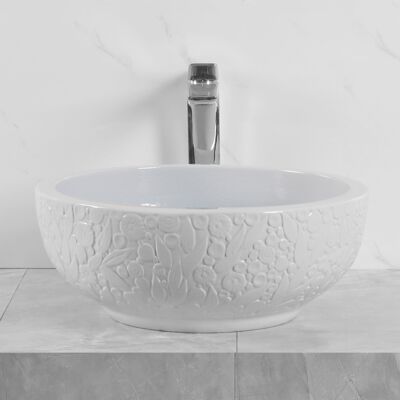 Umywalka nablatowa KR-140 43 cm biało-niebieska Kerra