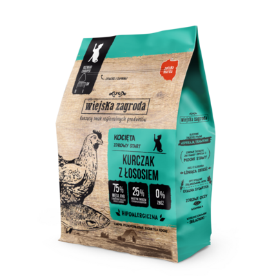 Karma sucha dla kociąt kurczak z łososiem 400 g Wiejska Zagroda