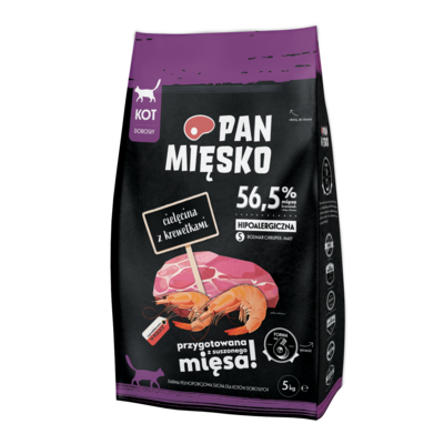 Karma sucha dla kota cielęcina z krewetkami S 5 kg Pan Mięsko