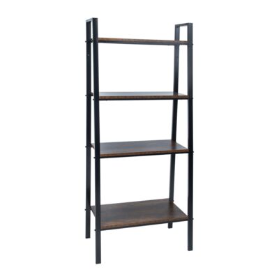 Regał metalowy 1845 czarny szeroki 4 półki palone drewno AWD INTERIOR